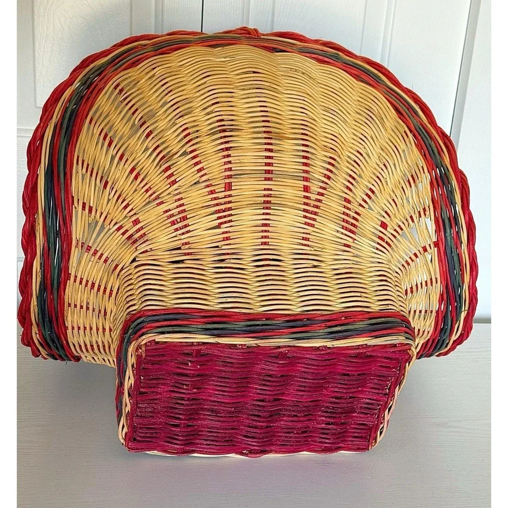 Vintage Fan Shaped Basket With Floral Design On The Front. Excellent Condition